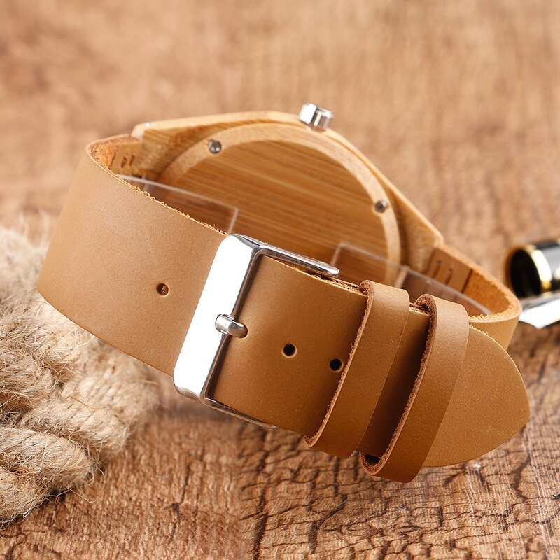 Reloj hecho a mano de madera natural relojes de madera de bambú creativos para hombre, reloj de pulsera con número de talla Simple, artículo de para hombre