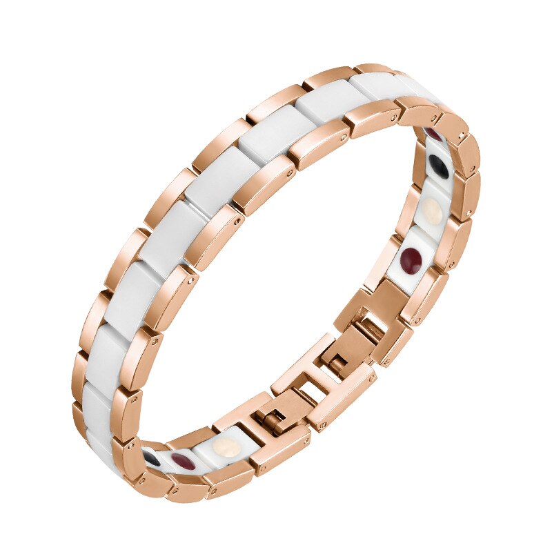 Oktrendy Vrouwen Keramische Hematiet Therapie Armband Met Magneet Gezonde Hand Ketting Man Sieraden Bio Healing Bangle: rose gold