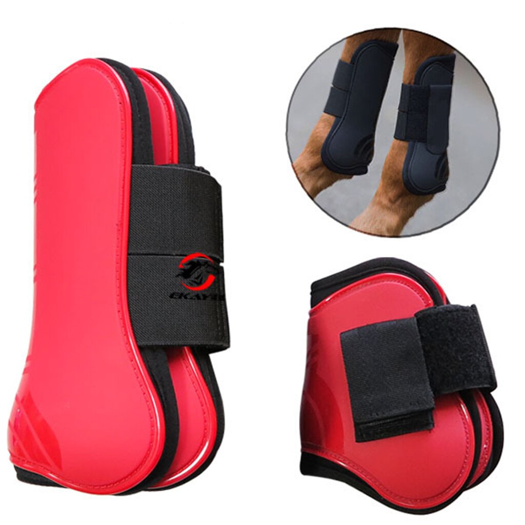 2 Pairs Horse Leg Boots Front Hind Leg Tendon Protect Equestrian, PU Shell and High Neoprene: Red