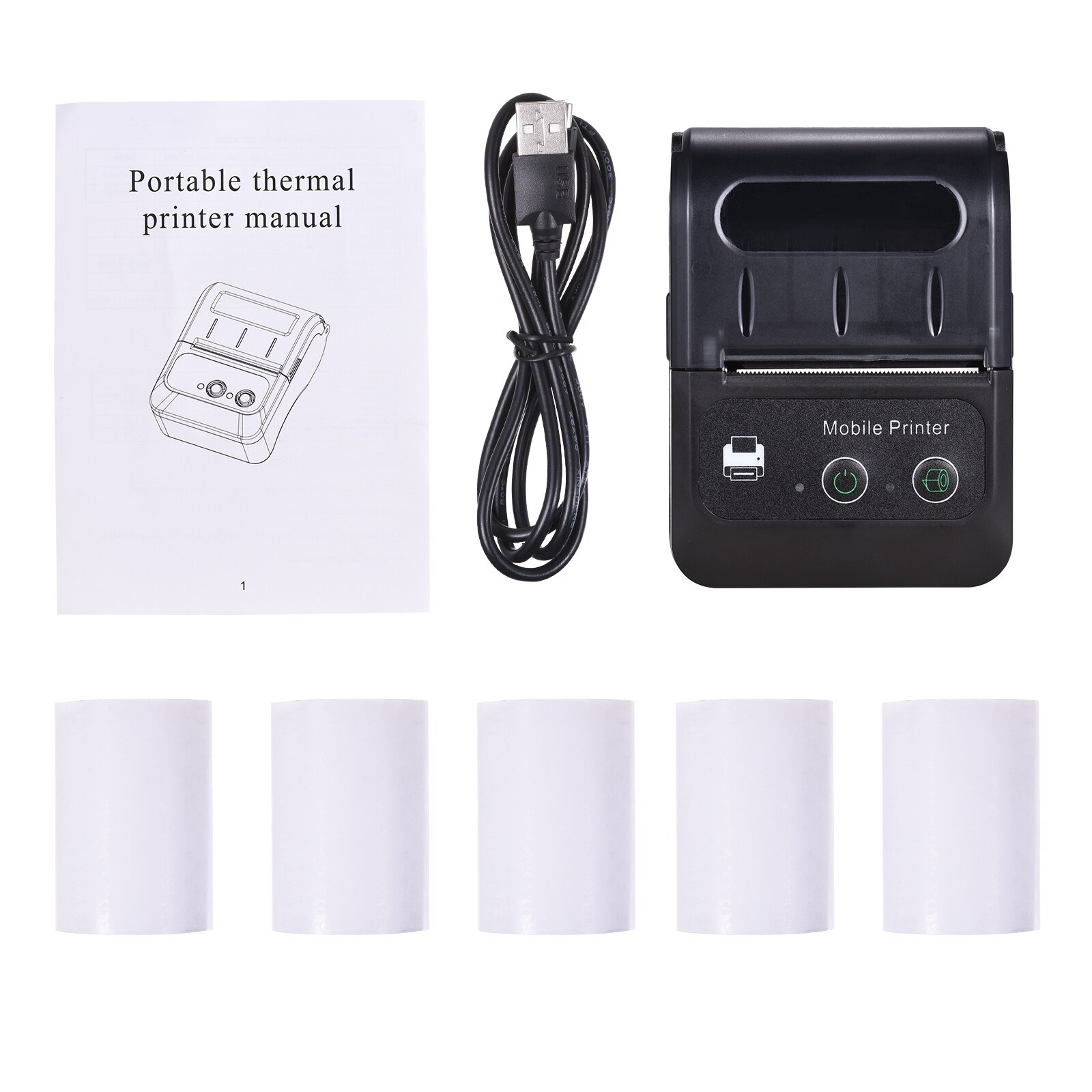 Portable Wireless BT 58mm 2 Inch Thermal Receipt Printer Mini USB Bill POS Mobile Printer Support ESC/POS Print Command: Printer-5 Roll