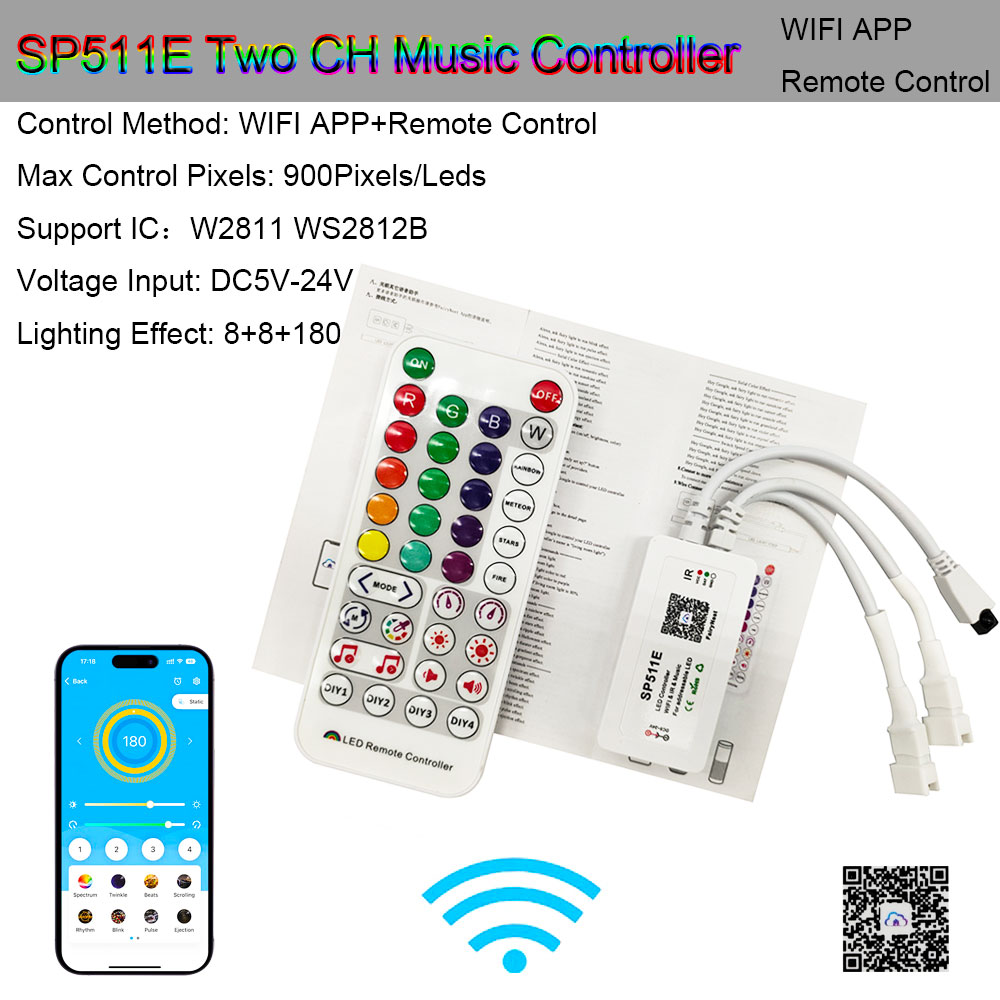 Ws2811 ws2812b controlador bluetooth/wifi/música ws2812 inteligente rgb led pixels controlador de tira sp107e sp108e sp110e t1000s DC5-24V