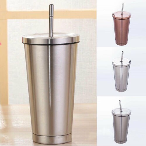 Kaffekopp rustfritt stål krus reise tumbler kaffekopp med drikk halm bærbar