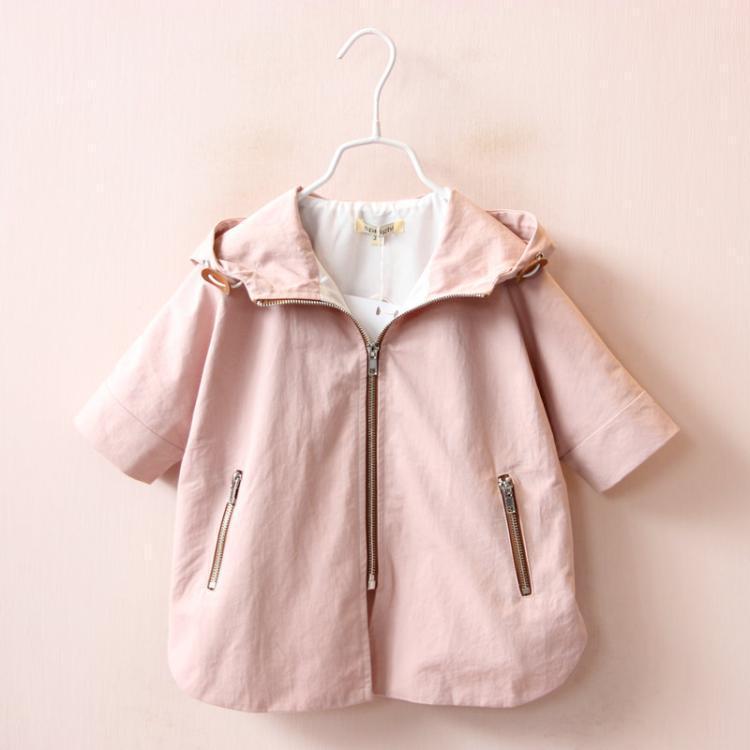 Höst barnkläder flickor trench tecknad halvärm huva dragkedja baby flicka trenchcoats för flickor barn cape coat
