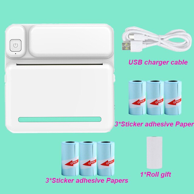MINI Portable Thermal Printer Print Photo Pocket Thermal Label Printer 58mm Printing Wireless Bluetooth Android IOS Printers: Green 6stick