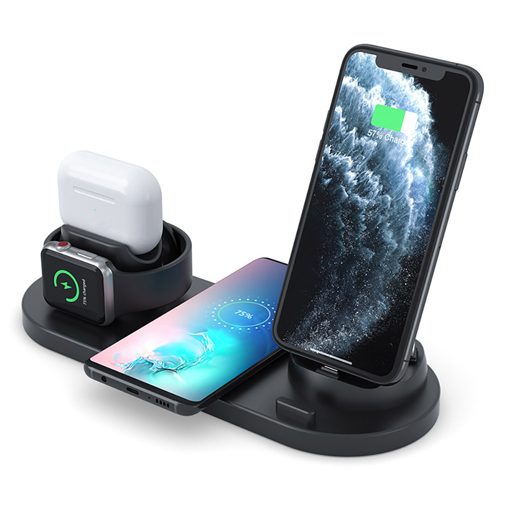 FDGAO 15W 4 in 1 Qi Wireless Charger Stand Fast Charging Dock Pad For iPhone 11 XS XR X 8 Plus Apple Watch 6 5 4 3 2 AirPods Pro: Type 01 Black