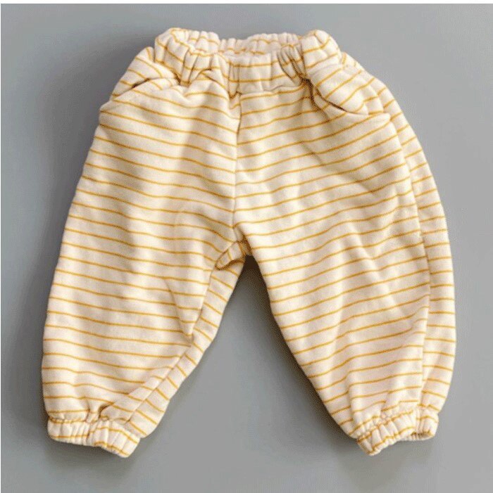 Winter Baby Gestreepte Casual Broek Plus Fluwelen Dikker Kleding Zuigelingsjongen Warme Broek Katoenen Baby Meisje Harembroek: yellow / 24M  90cm