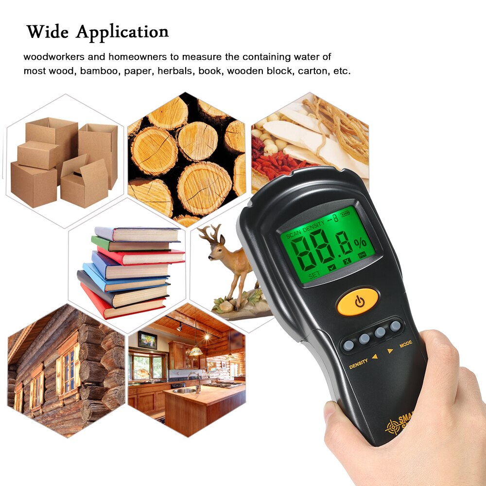SMART SENSOR Wood Moisture Meter Mini LCD Digital Lumber Damp Meter Moisture Content Detector Tester Range 2-70%