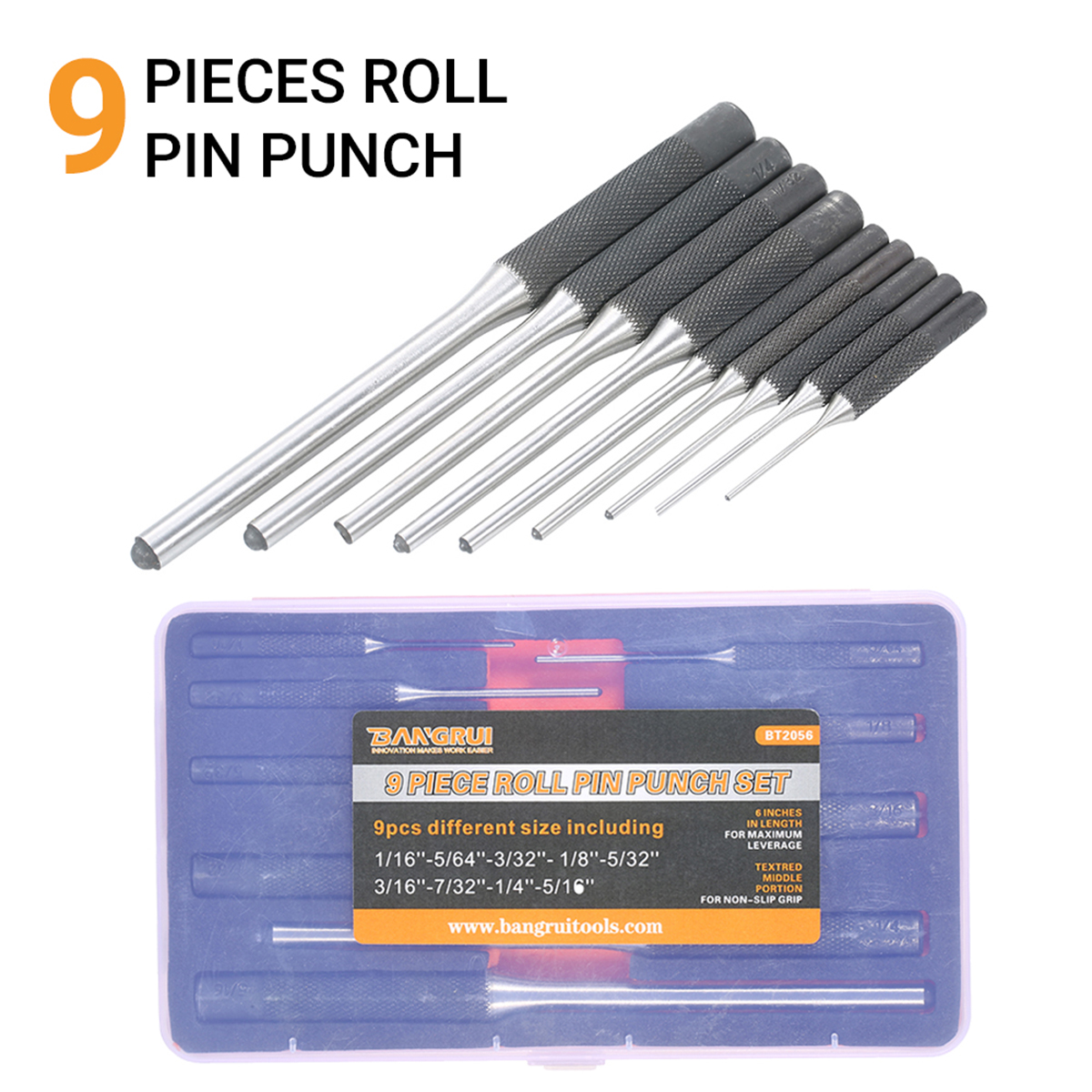 9 Pieces Roll Pin Punch Set Steel Punches Hand Pin Removing Tool with Carrying Case for Jewelers Watchmakers Carpenters