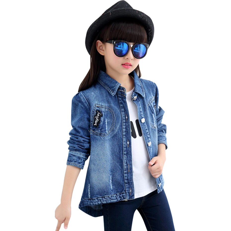 Teenage Girls Long Denim Jacket Sequin Girls Coats Outerwear Letter Children's Jacket Casual Style Clothes Girl