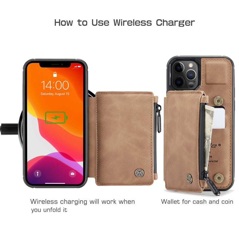Reißverschluss Geldbörse Abdeckung für iPhone 11 Profi Max Leder Brieftasche fallen