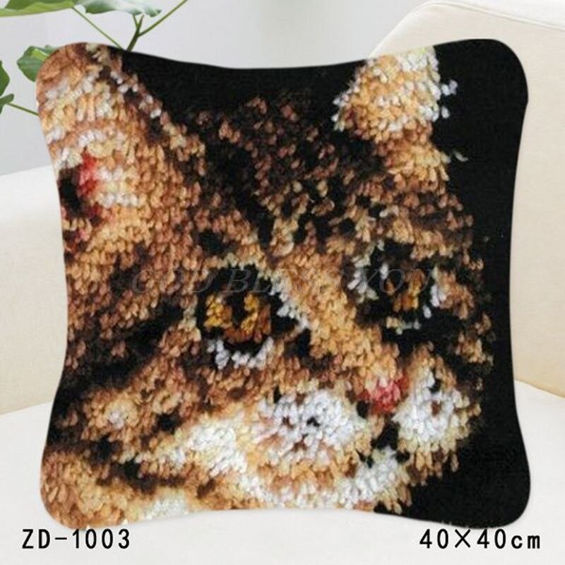 Animals DIY Latch Hook Rug Kit 3D Segment Embroidery Pillow Wool Cross Stitch: 1003-Leopard Cat