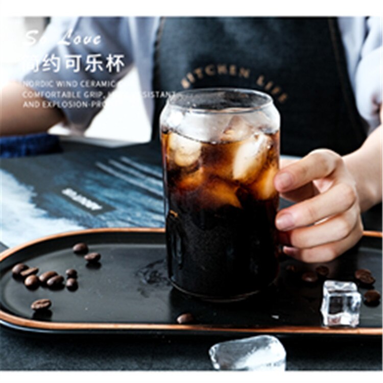 500ml Cola glass cup Nordic minimalist milk beer juice cold drink cups Manual blowing can Japanese drinking utensils with straws