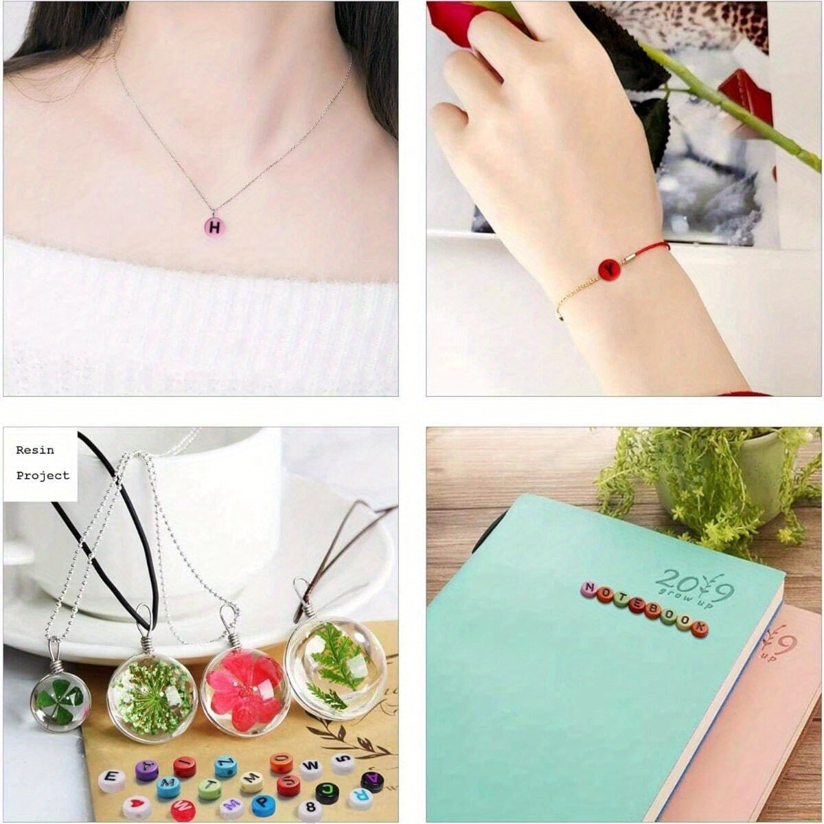 700 Uds. Cuentas redondas de 7 colores con letras, cuentas acrílicas con números del alfabeto para fabricación de joyería, collar, pulsera DIY (7x4mm)