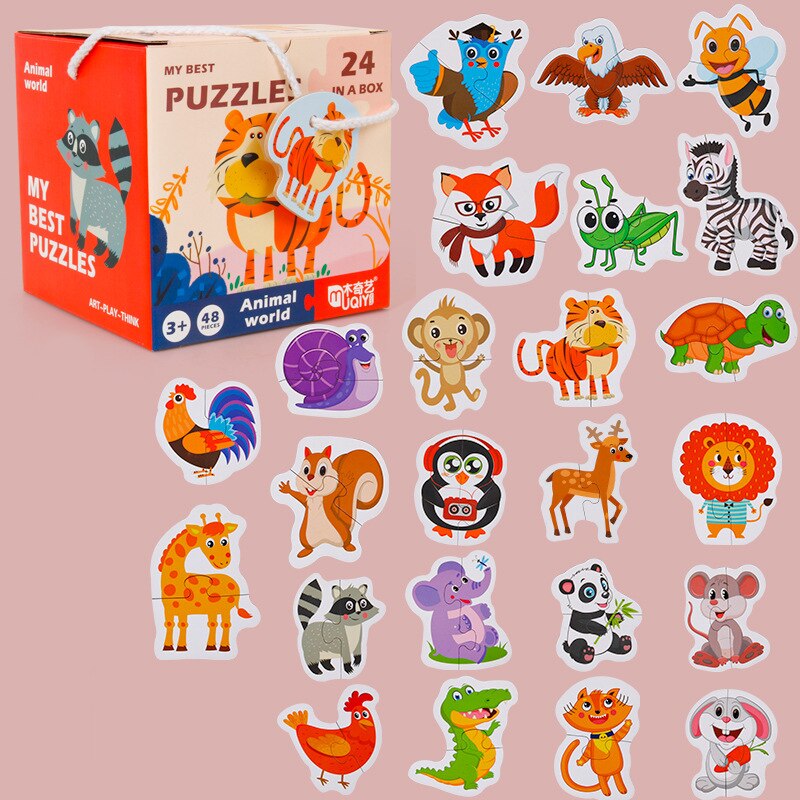 48 -teiliges kognitives frühförderpuzzle mit meerestieren, verkehrsmotiven und obstszene, tragbare box, yoys: 2