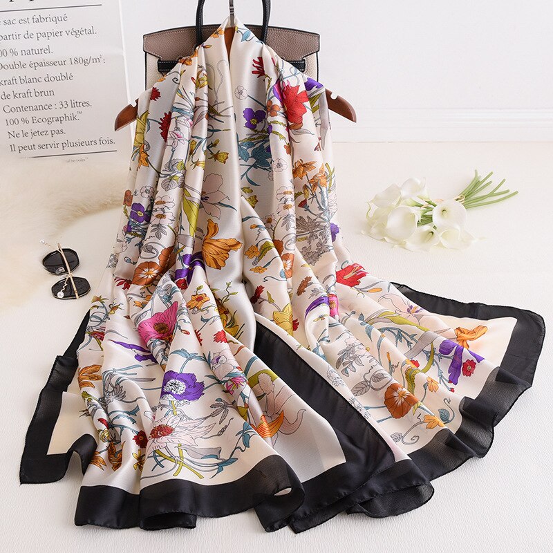 pañuelo de seda chino Otoño e Invierno señora Popular rayas estilo estampado seda bufanda mujeres chal playa protección solar: 04