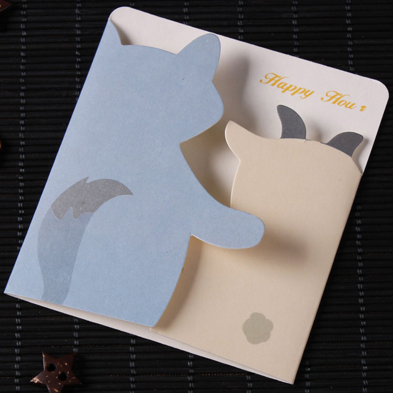 5 PCS Cartoon Animals Small Greeting Cards Season Happy Birthday Party Message Card with Envelopes EH004: C