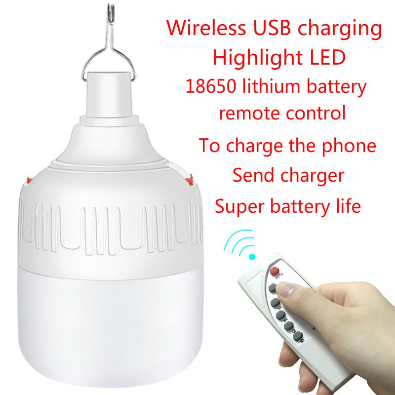 Remote control USB charging 18650 lithium battery LED emergency light wireless camping light tent chandelier barbecue light