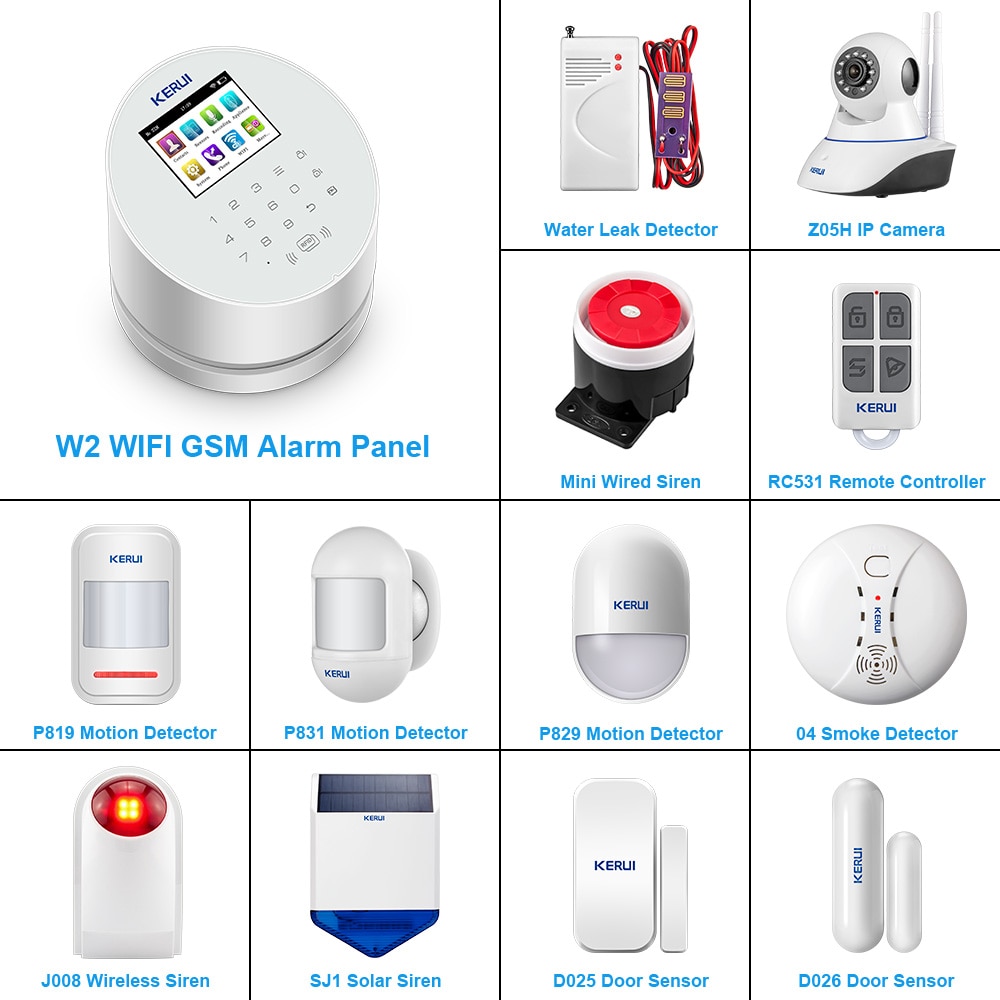 KERUI, Kit de bricolaje, W2 sistema de alarma WIFI/GSM 2,4 pulgadas Touch Panel seguridad Detector de movimiento, Sensor de puerta Buglar sistema de alarma
