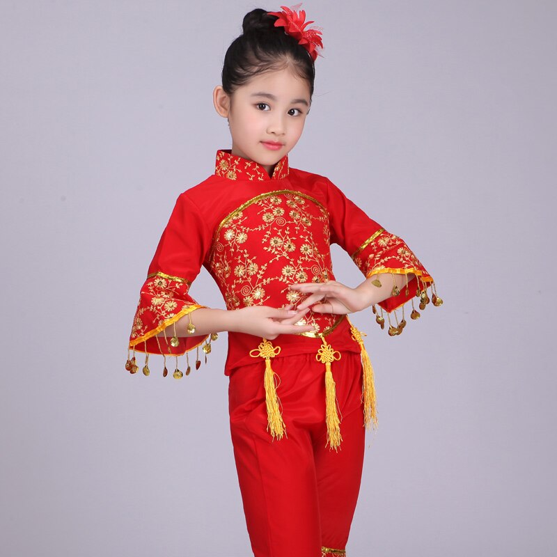 Chinese Volksdans Kostuum Kinderen Han Etnische Nationale Dans Kleding Kinderen Meisjes Klassieke Dans