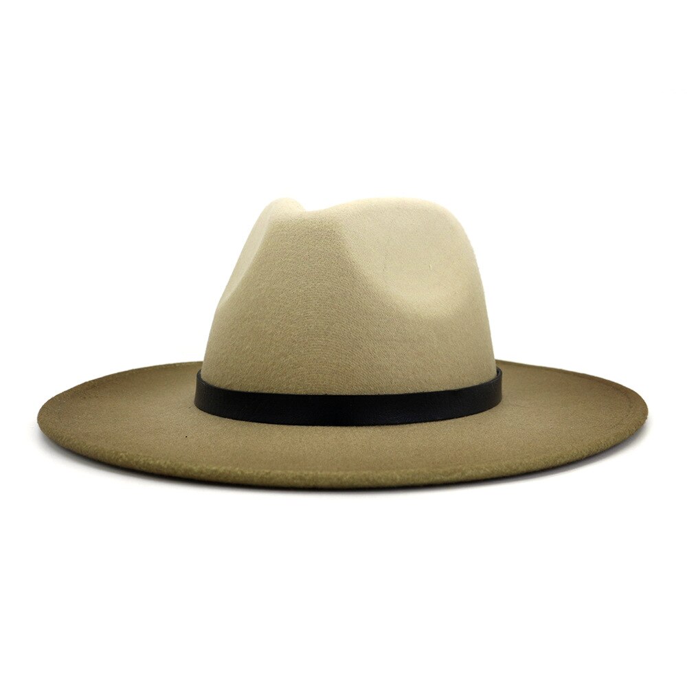 Fs kvinder fedora hat bred rand uldhuer til mænd følte gradient farve jazz panama hatte kirke vintage cowboy trilby hatte: Grøn
