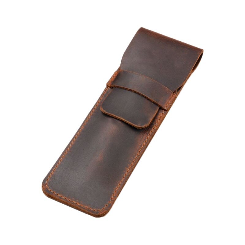 Porte-stylo en cuir marron, pochette pour stylos à bille fait à la main, housse de protection pour bureau collège