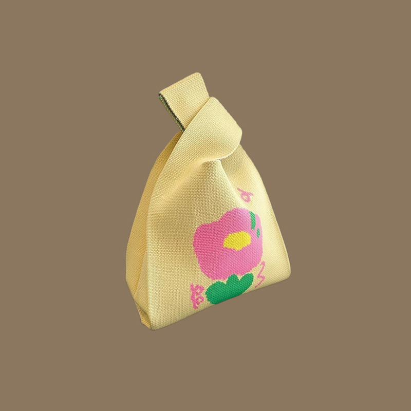 Mini bolso de muñeca con nudo para mujer, bolsos de mano de punto hechos a mano, bolso de mano informal coreano, bolsos de compras reutilizables