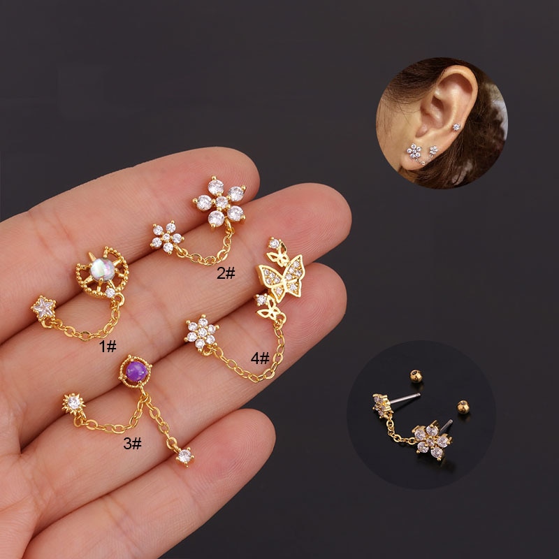 Boucles d'oreilles pour femmes, 1 pièce, 20G, Cz, Piercing Tragus Oreja, nez, anneau, oreilles, bijoux du corps, Style coréen