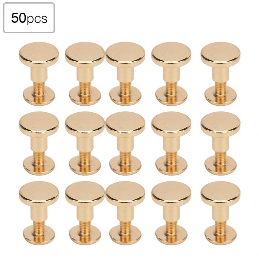 Juego de 50 remaches de Metal de 8mm, remaches de cabeza plana de cobre puro, Kit de tornillos de correa de cuero, bolsa de zapatos, cinturón, accesorios de ropa: Dorado
