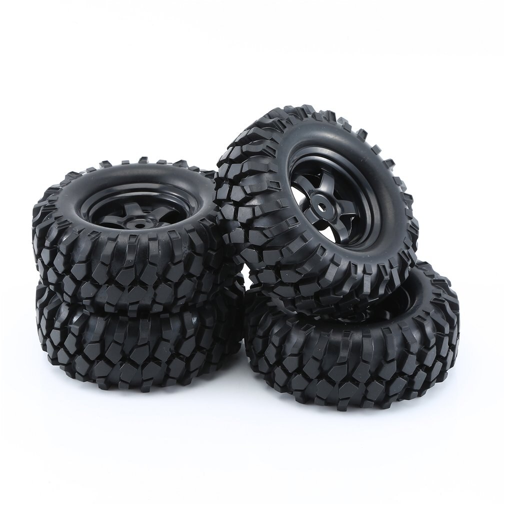 4Pcs 1:10 RC Car Rubber Tires & Wheel Rims for Off Road RC Crawler Buggy Abrasion Resistance Replacement Model Accessory