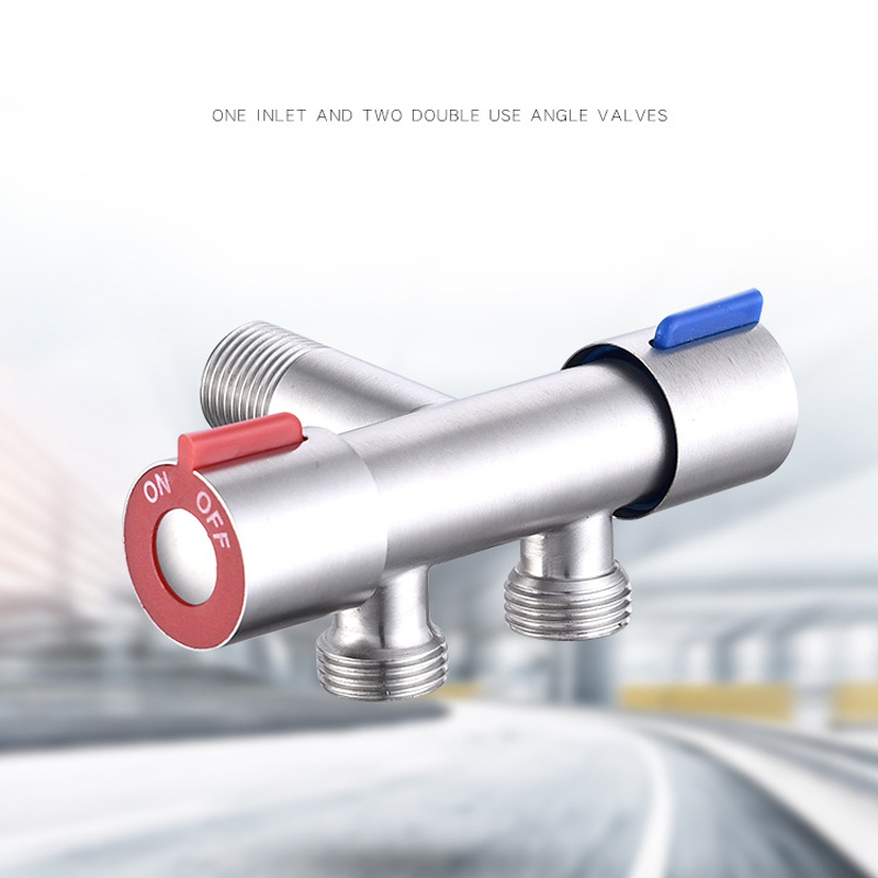 Stainless Steel Double Outlet Triangle Valve Faucet G1/2 Thread Angle Valve Filler Diverter Bathtub Valve Washing Machine Faucet