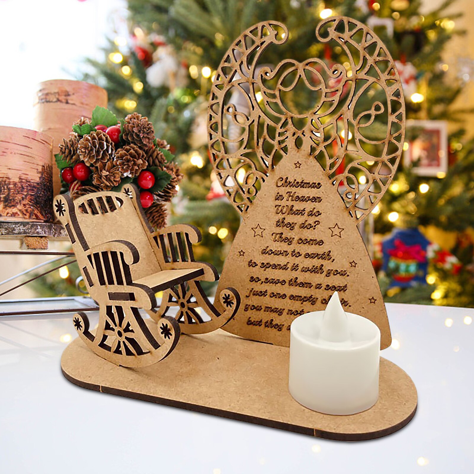 LED Candle Light Wooden Craft for Christmas Decoration Remembrance Candle Ornament with Chair to Remember Loved Ones