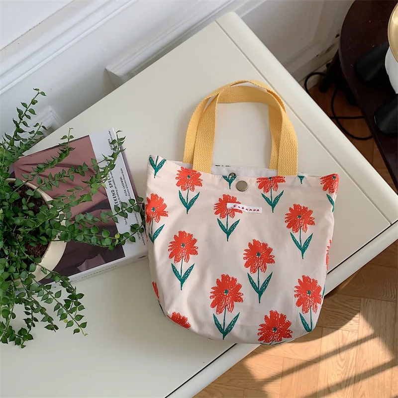 Dames Schoonheid Bloem Canvas Tas Buiten Winkelen Toilettas Telefoon Oagnzier Opbergzakken Koreaanse Doek Handtassen Lunchbox Bento Tas: Clear