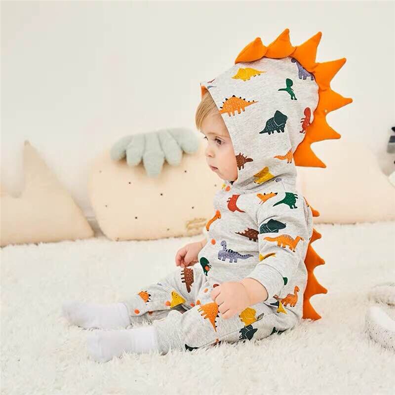 Pasgeboren Baby Jongens Dinosaurus Winter Hooded Rompertjes Baby Pasgeboren Jongen Romper Jumpsuits