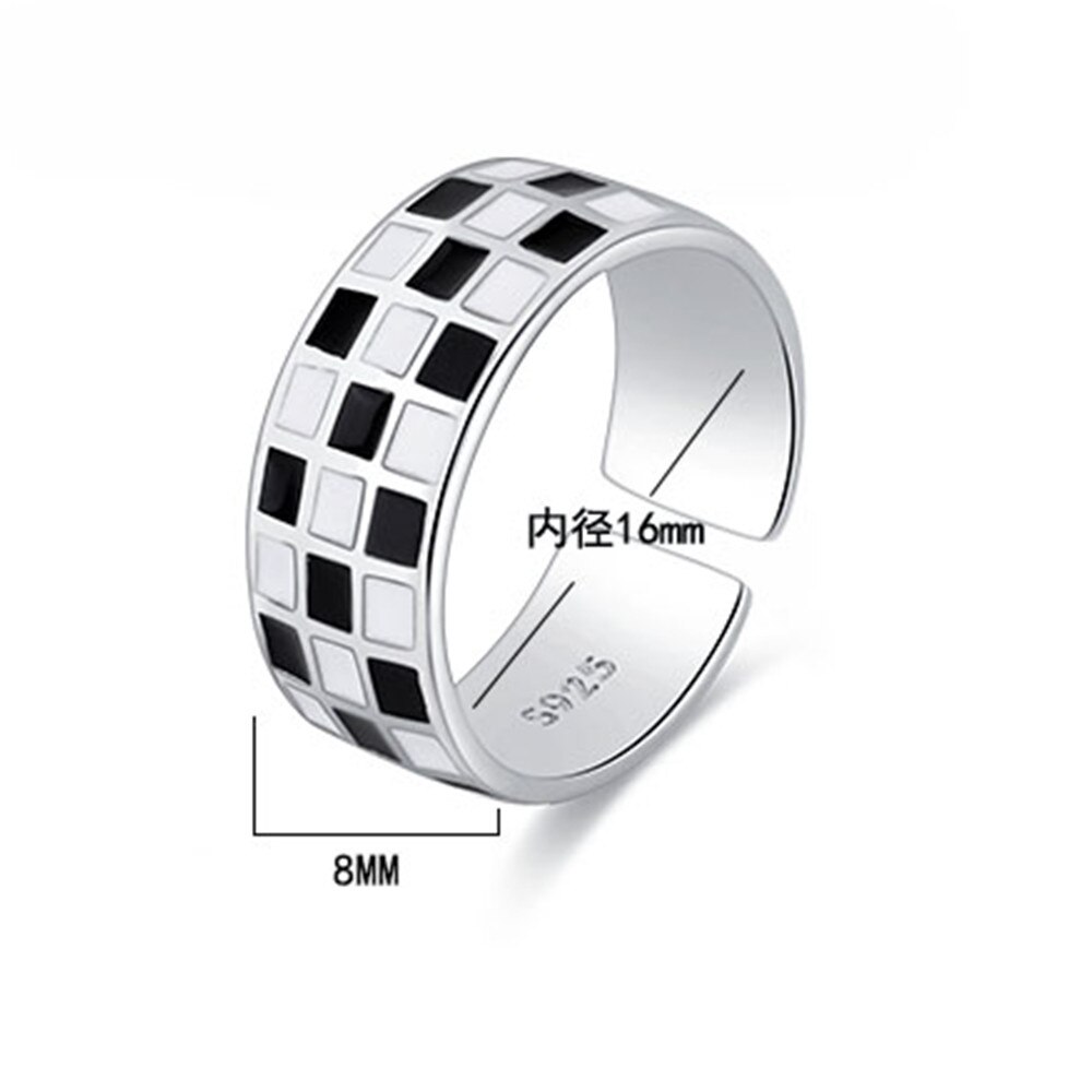 Nehzy S925 Stempel Zilver Vrouwen Mode-sieraden Dambord Eenvoudige Zwart-wit Plaid Open Ring