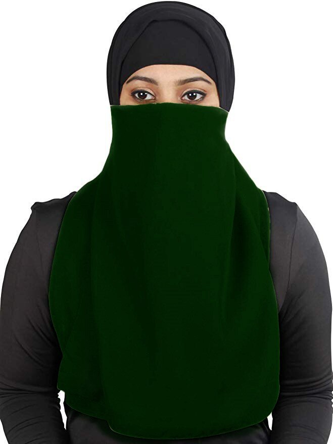 Muslim Women Veil Islamic Face Cover Arab Prayer Hijabs Hat Cap Full Cover: Dark Green