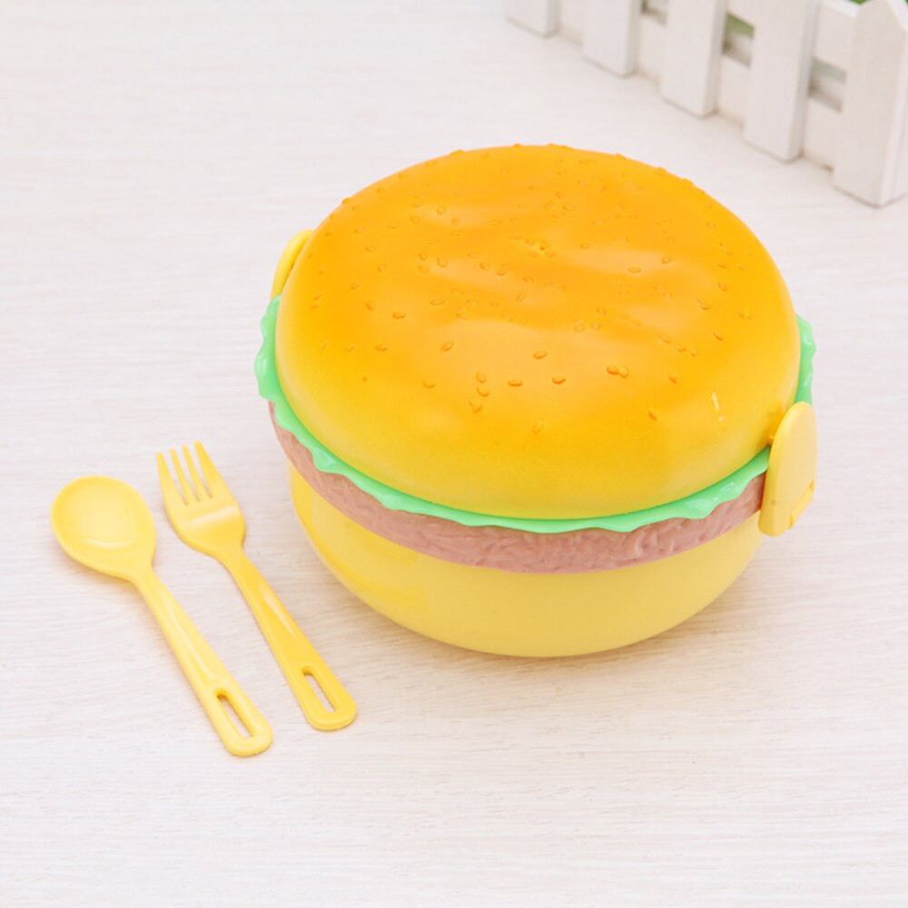 Søt hamburger dobbeltlags matboks burgerboks bento matboks låve skolemat container servise sett med gaffel låve: Rund