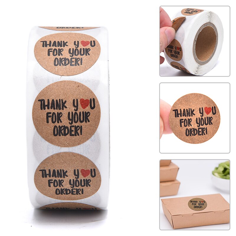 500 Pcs/1 roll Round Kraft Paper Label Sticker Thank You for you order Stickers for Scrapbook Stationery Sticker