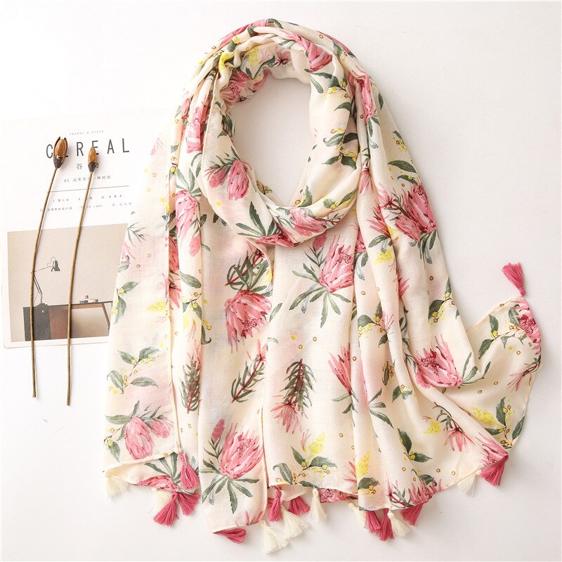 Foulard bohème pour femme, hijab blanc imprimé bohème, écharpe chaude en viscose, marque de luxe, couverture enveloppante pour femme: Style 3