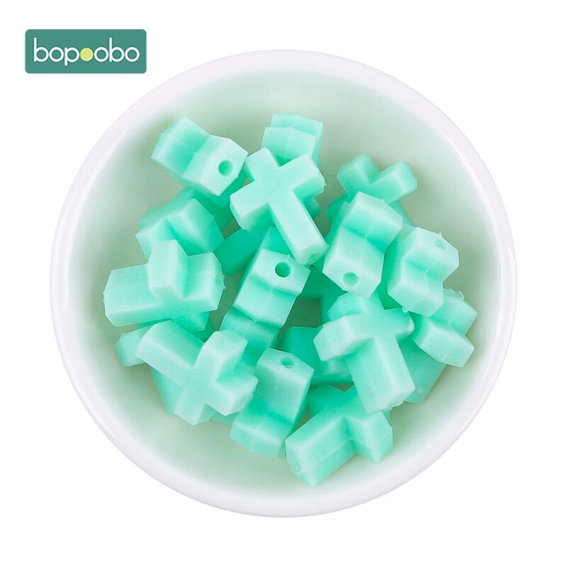 Bopoobo Silicone Cartoon Cross Baby Teether 20pc Silicone Bead BPA Free Baby Teething Beads Silicone Baby Food Grade Teether: Mint cross