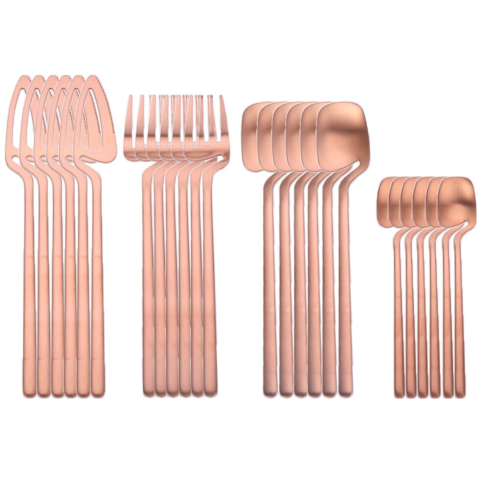 24Pcs 18/8 Rvs Servies Set Rose Goud Bestek Opknoping Cup Lepel Vork Mes Westerse Cutleri Zilverwerk Servies: Matte rose gold