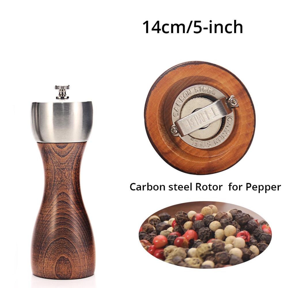 Wood Salt and Pepper Grinder - Wooden Mills, Gourmet Precision Mechanisms and Premium Sea Salt &amp; Peppercorns: 5in for pepper