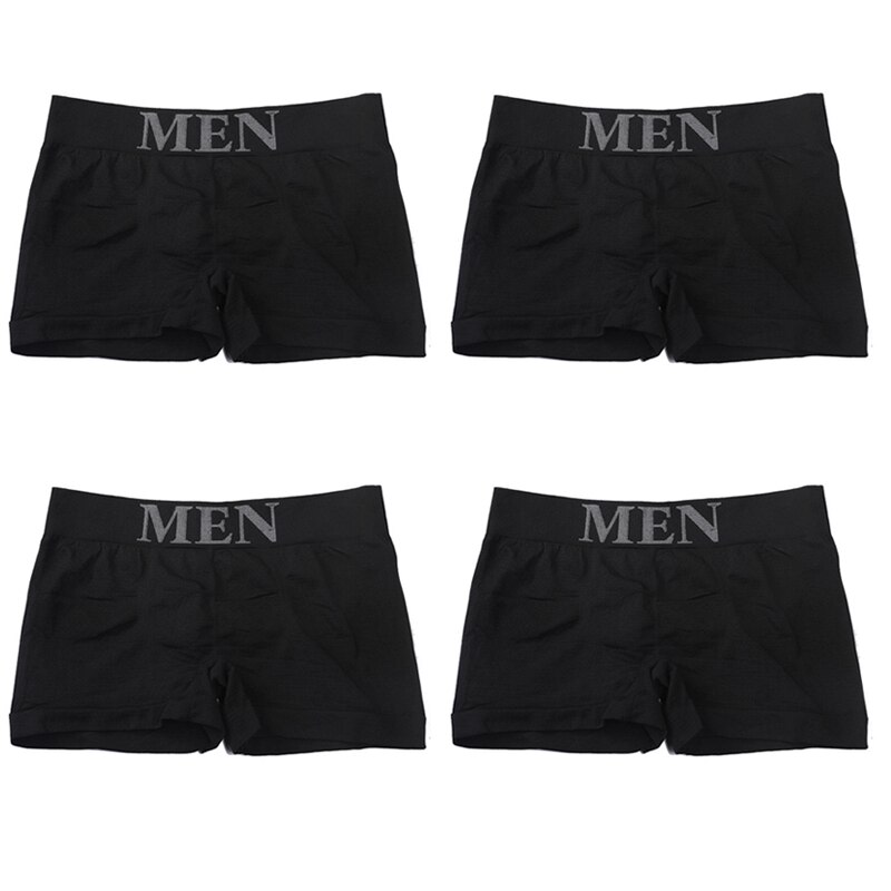 4Pcs/Lot Men&#39;s Panties Brand Underwear Boxers Breathable Man Boxer Solid Underpants Comfortable Shorts Male Black Blue Underwear: Black-4PCS