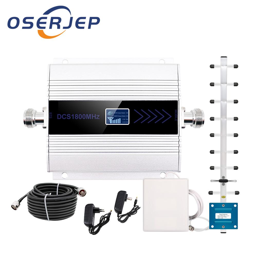 LCD display GSM (Band 3) 4G mobile phone signal amplifier + 13dBi Yagi outdoor antenna / panel directional indoor antenna: Silver amplifier