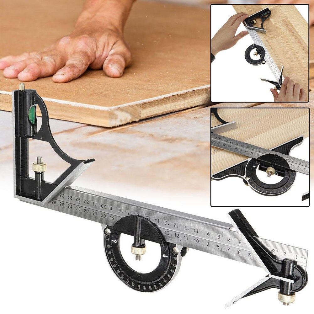 Square Right Angle Ruler Protractor Stainless Steel Measuring Tools Multi Combination Set for Woodworking Engineers
