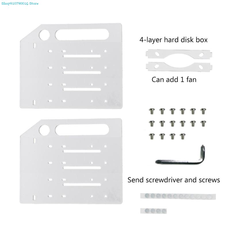 3.5 In DIY Acrylic Hard Disk Bracket Bay Desktop Computer External Hard Drive Shelf Rack HDD Storage Box Organizer Case: Red