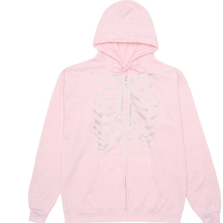 Women Hooded Sweater, Adults Skeleton Print Long Sleeve Zipper Cardigan with Pocket, Drawstring