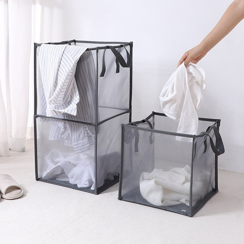 Dirty Laundry Clothes Basket Foldable Fabric Grid Household Clothes Storage Large Capacity Bathroom Finishing Storage Basket Bag