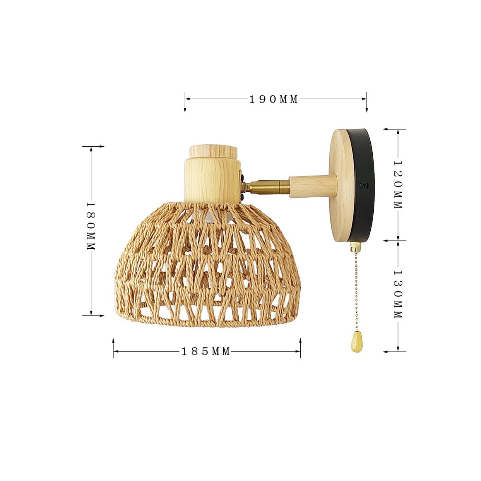 Wall Sconce Hand Woven Boho Bamboo Bedside Wall Lamp Plug in Pendant Light for Home Bedroom Living Room Light Fixtures EU Plug