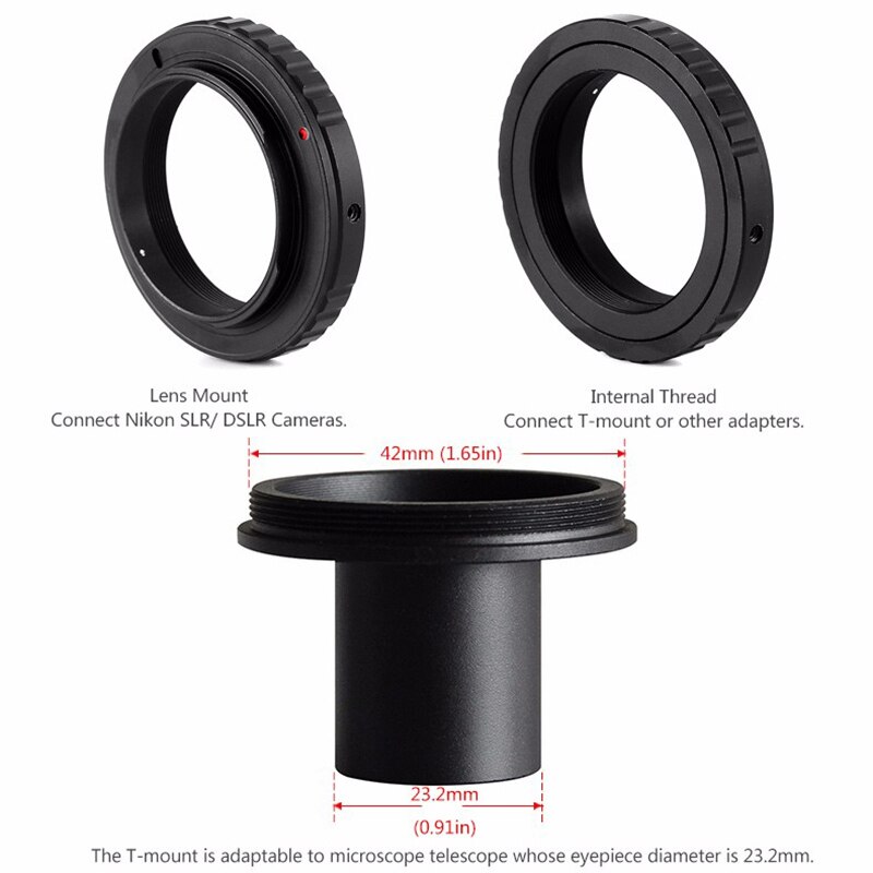 T-ring voor nikon slr-camera / digitale slr-camera-adapter  + 0.91 inch 23.2 mm microscoopadapter