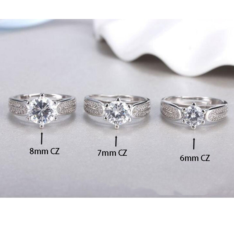 Anenjery Luxury Classic Love Wedding Ring Silver Color 6MM-8MM AAA CZ Zircon Rings For Women anillos Resizable S-R181